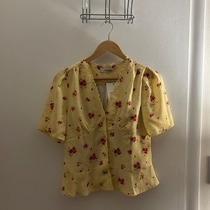 Yellow Floral V Neck